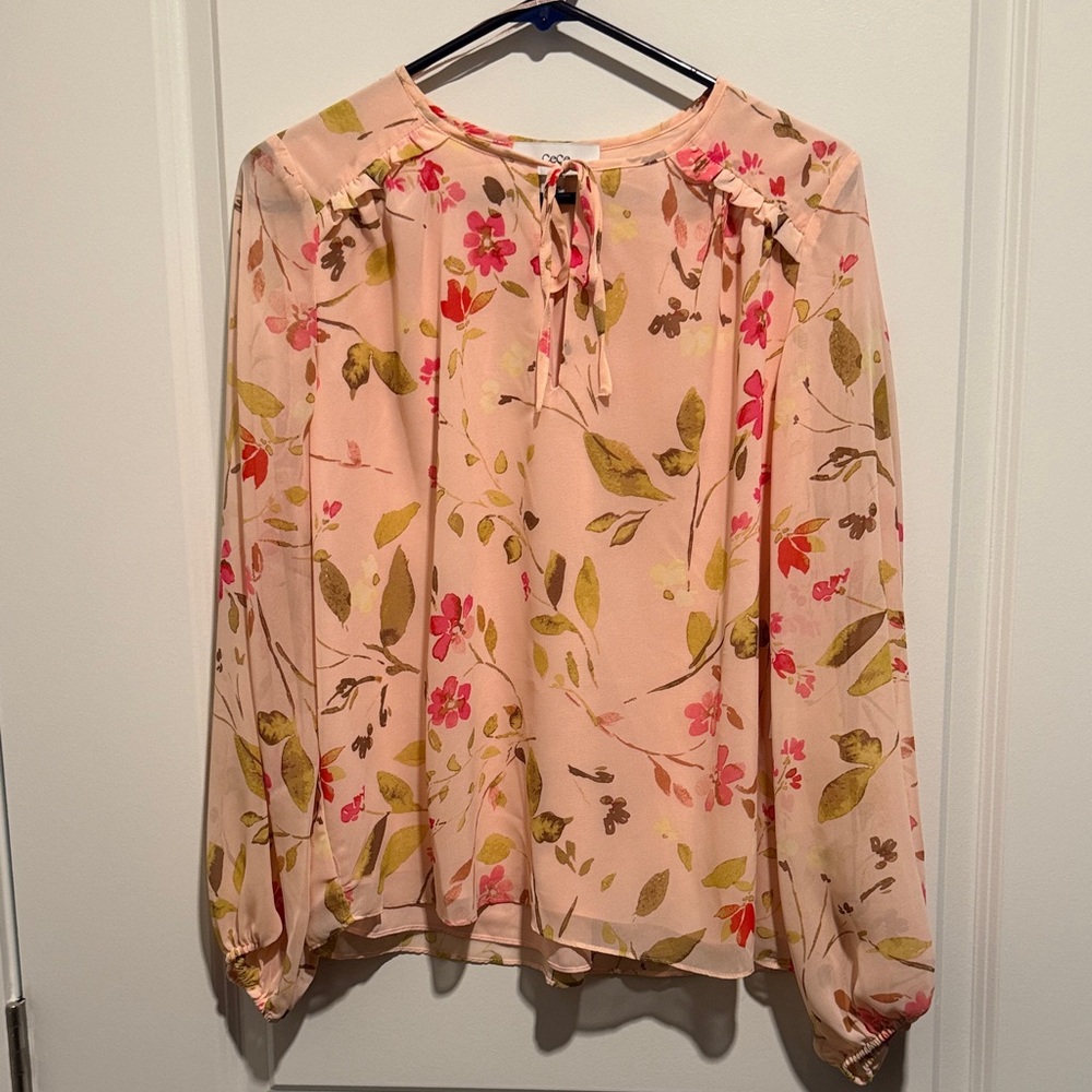 CeCe Blouse with Pink and Green Floral Design